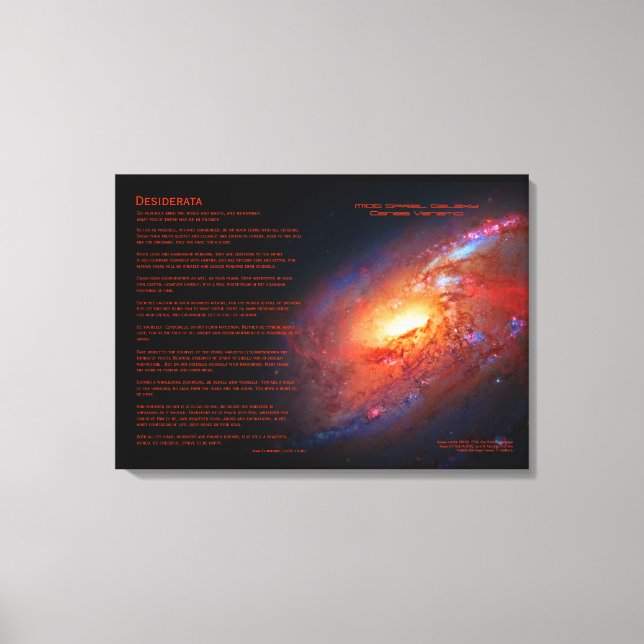 Desiderata, M106 Spiral Galaxy, Canes Venatici Canvas Print (Front)