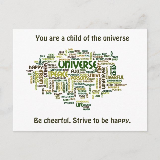 Desiderata Motivational Word Cloud Postcard (Front)