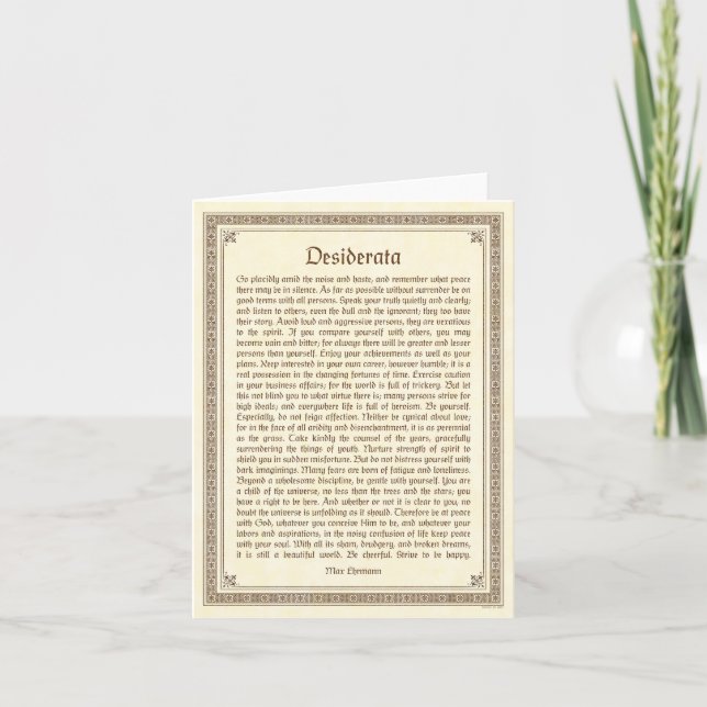 Desiderata note card, mediaeval design card (Front)