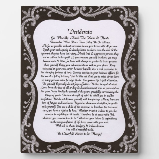 Desiderata on Blackboard Chalk Board Plaque (Front)
