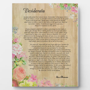 Desiderata on Rustic Wood Panel with Floral Trim Plaque