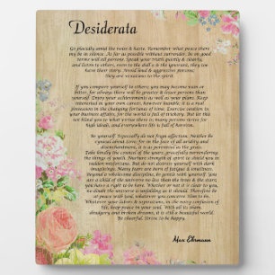 Desiderata on Rustic Wood Panel with Floral Trim Plaque