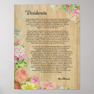Desiderata on Rustic Wood Panel with Floral Trim Poster