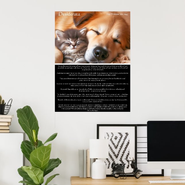 Desiderata Peaceful Companionship: Kitten and Dog Poster (Home Office)
