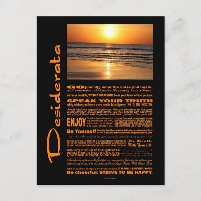 Desiderata Poem Beautiful Yellow Sunset Postcard (Front)