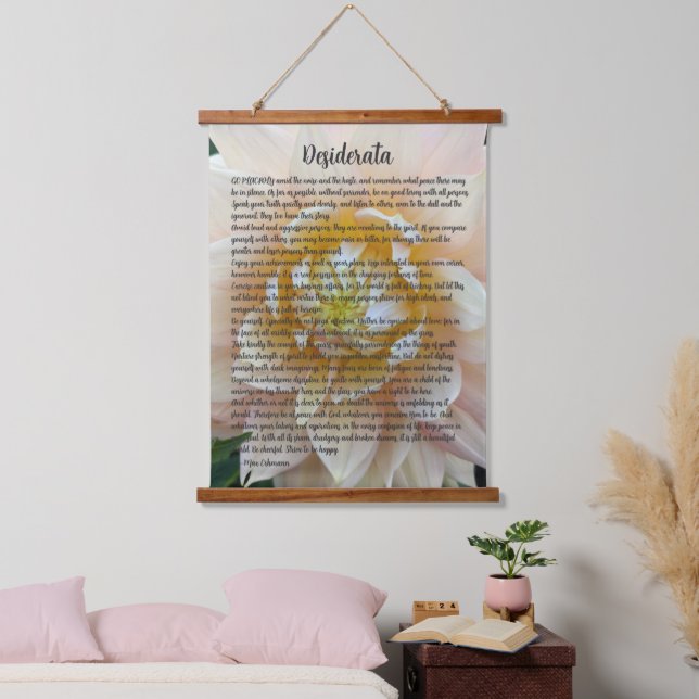 Desiderata Poem Blush Pink Dahlia Bloom Hanging Tapestry (Bedroom)