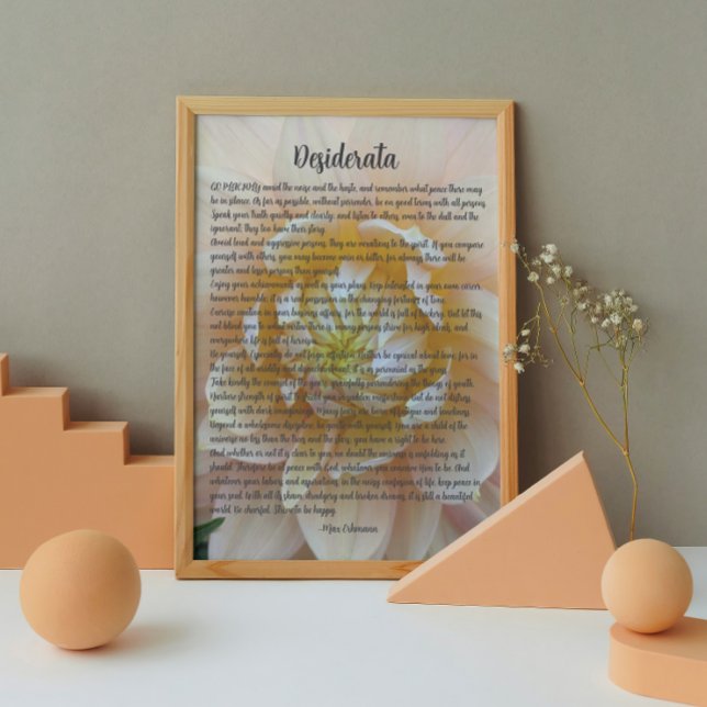 Desiderata Poem Blush Pink Dahlia Bloom Photo Print (In Situ (Framed))