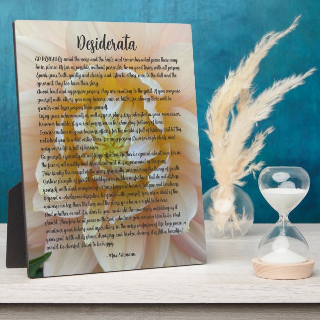 Desiderata Poem Blush Pink Dahlia Bloom Plaque (Side)