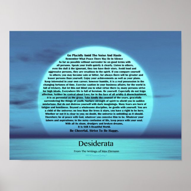 Desiderata Poem by Max Ehrmann Blue Moon Sunset Poster (Front)
