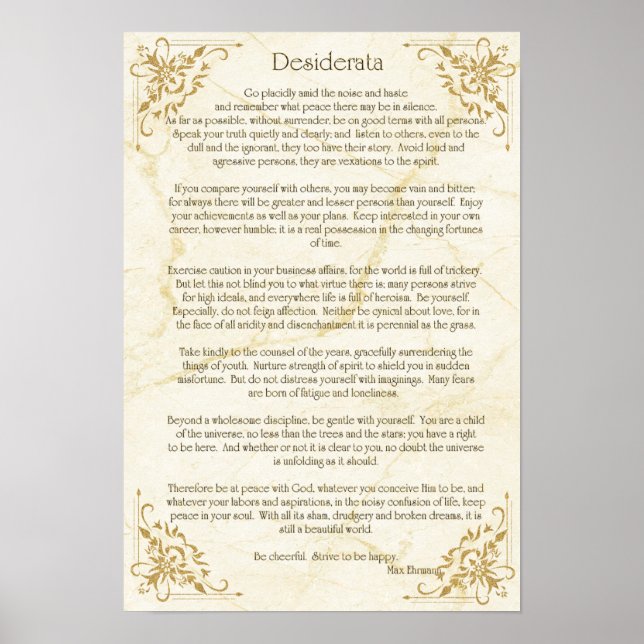 Desiderata Poem by Max Ehrmann Poster (Front)