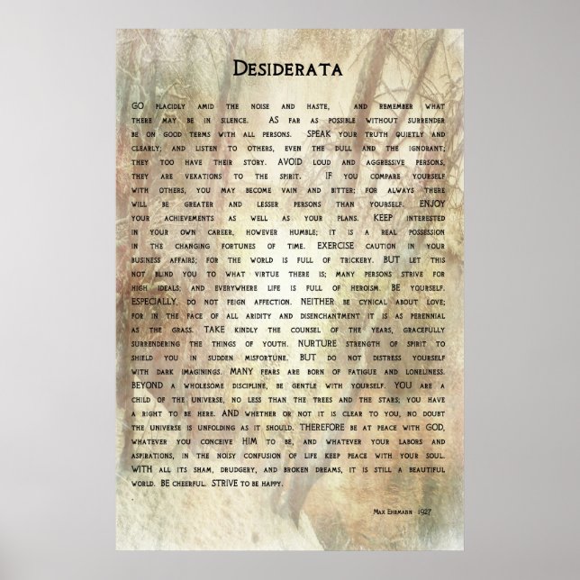 Desiderata Poem by Max Ehrmann Poster (Front)