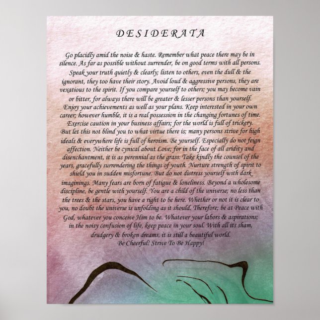 Desiderata Poem by Max Ehrmann Watercolor Mountain Poster (Front)