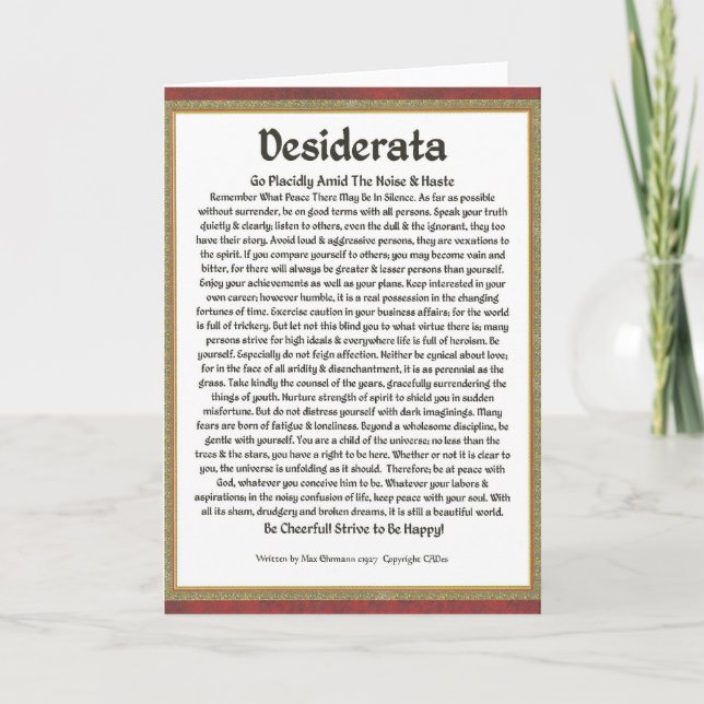 DESIDERATA Poem  Max Ehrmann-Mediaeval Calligraphy Card (Front)