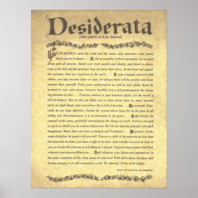 DESIDERATA Poem=Max Ehrmann=Parchment Collection Poster (Front)