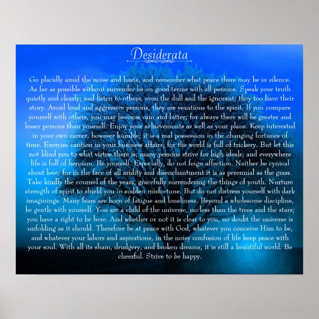 Desiderata Poem on magical blue tree Poster (Front)