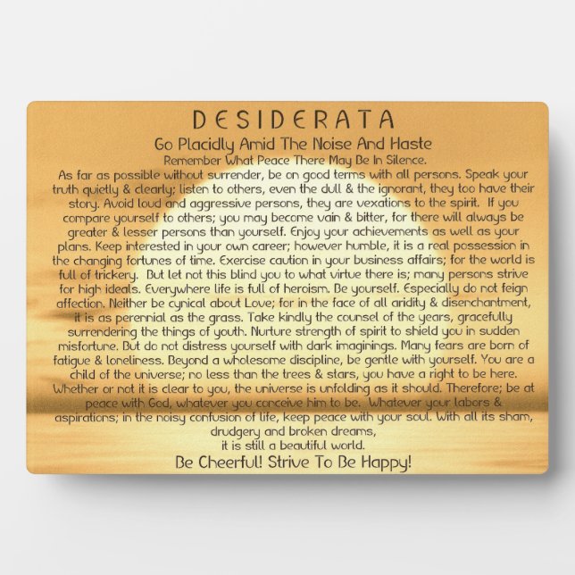 Desiderata Poem on Sunset Plaque (Front)