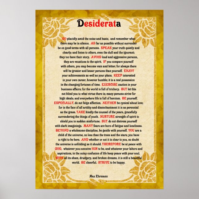 Desiderata Poem On Vintage Paper Poster (Front)