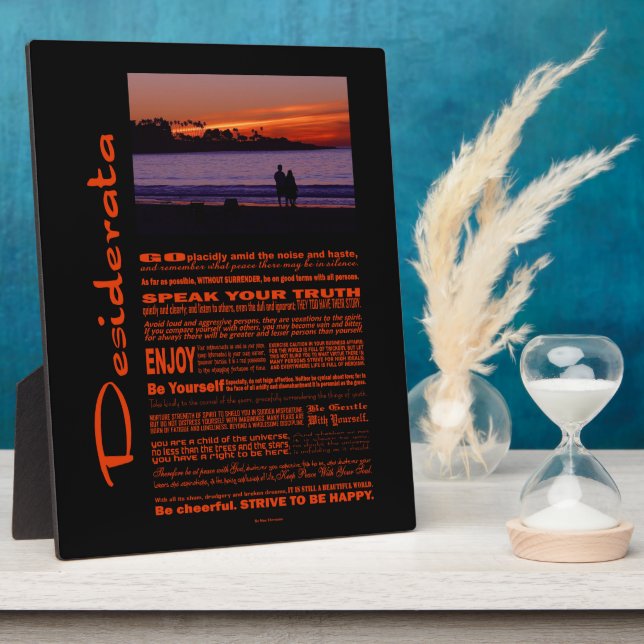 Desiderata Poem Romantic Couple At Sunset Plaque (Side)