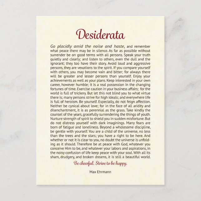 Desiderata Postcard (Front)