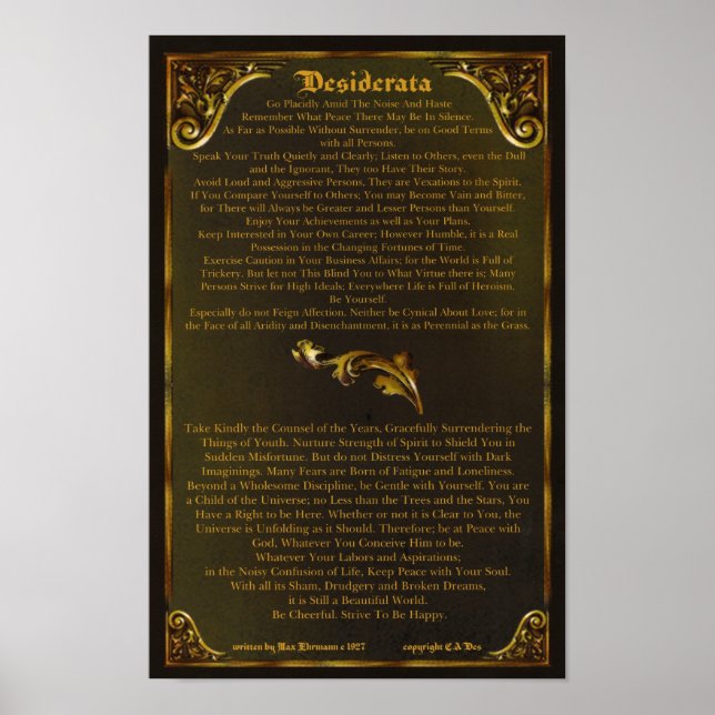 DESIDERATA Poster-Max Ehrmann-11x17-Gold Baroque Poster (Front)