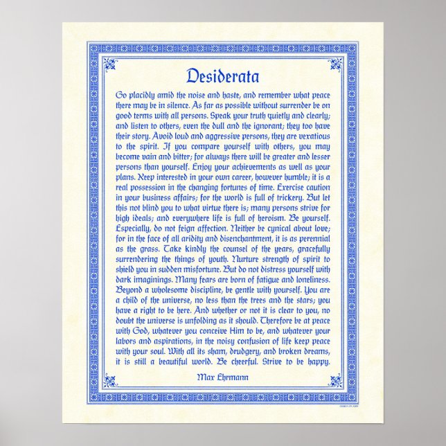 Desiderata poster print, medieval design, 16x20 (Front)