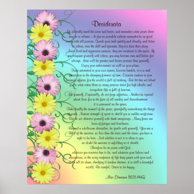 Desiderata prose rainbow colours poster (Front)