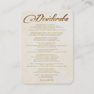 Desiderata /Things Desired in Calligraphic Art Business Card
