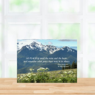 Desiderata Verse Mountains and Meadow Landscape Photo Block