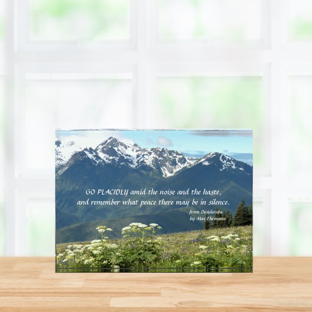 Desiderata Verse Mountains and Meadow Landscape Photo Block (In Situ)