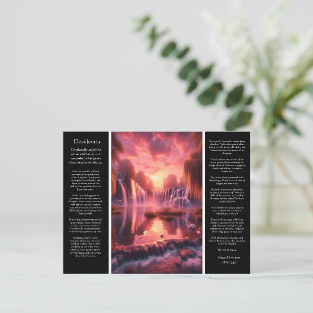 Desiderata Waterfall: Mirror Lake Pink Sky Romance Postcard (Standing Front)