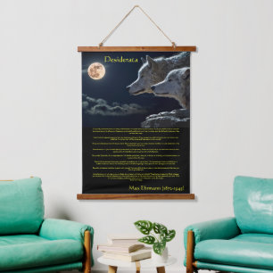 Desiderata white wolfs on a mountain side  hanging tapestry