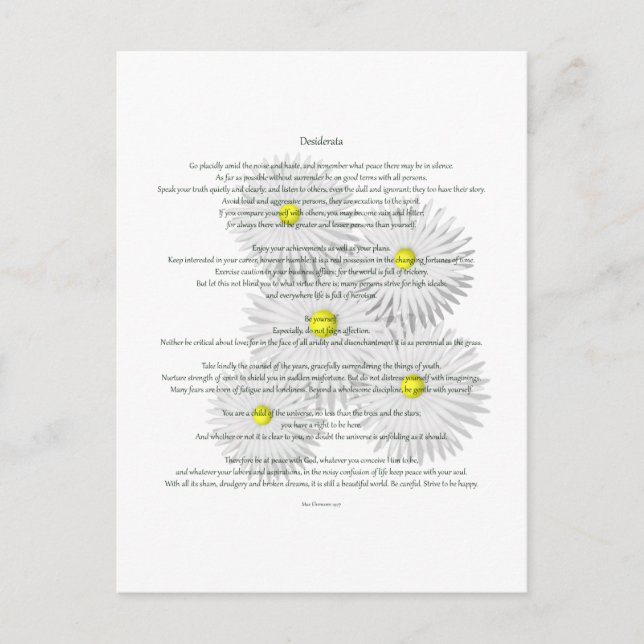 Desiderata with Daisies Postcard (Front)