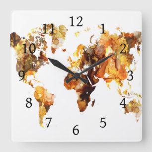 Design 102 world map square wall clock