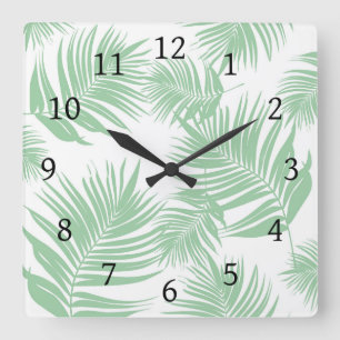 Design 165 Green palm leaves Square Wall Clock