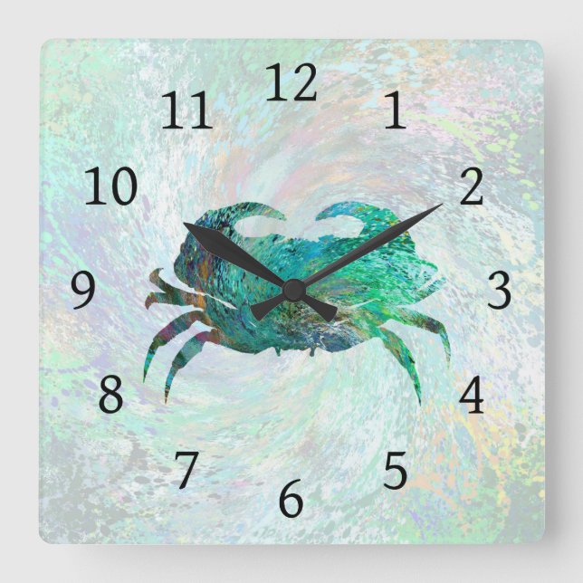 Design 41 Turquoise Crab Square Wall Clock (Front)