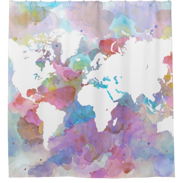 Design 48 World map Shower Curtain (Front)