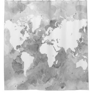Design 49 World Map grayscale Shower Curtain