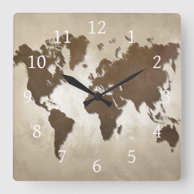 Design 64 world map square wall clock (Front)