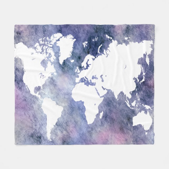 Design 65 blue world map fleece blanket (Front (Horizontal))