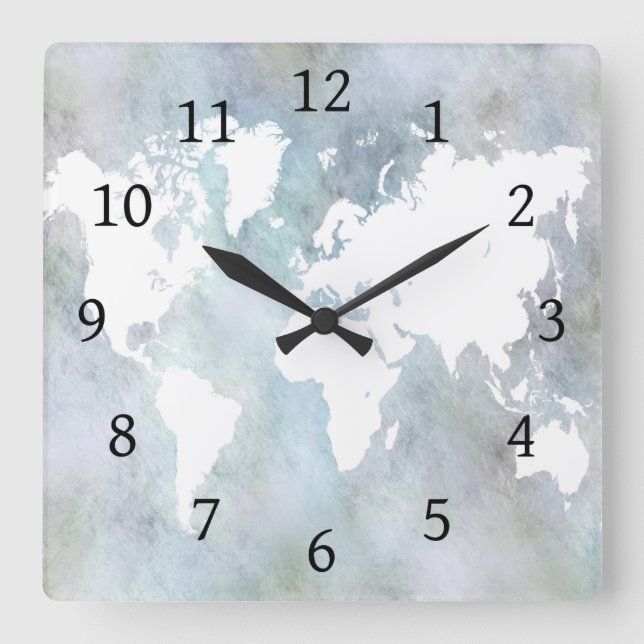 Design 68 world map square wall clock (Front)