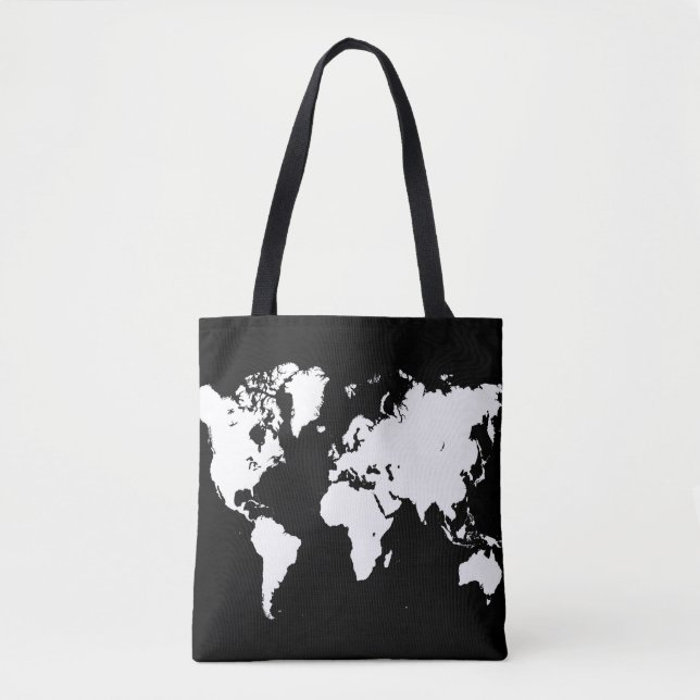 Design 69 world map black white tote bag (Front)