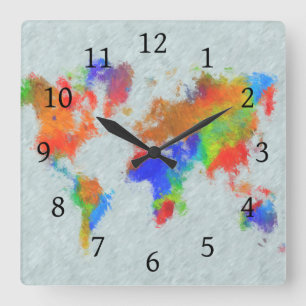 Design 78 World Map Square Wall Clock