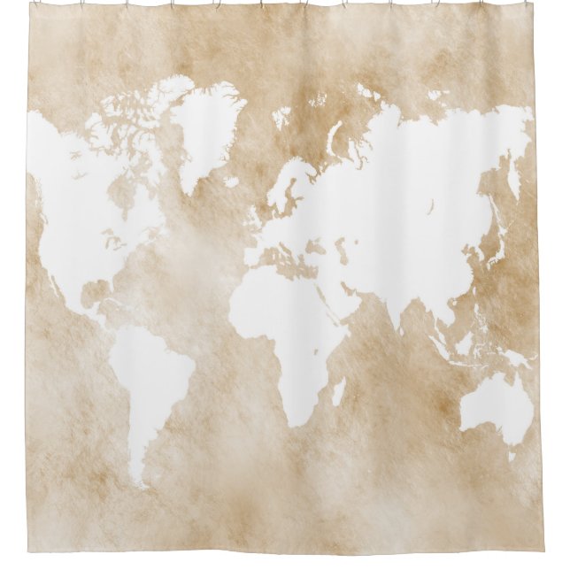 Design 82 tan world map shower curtain (Front)