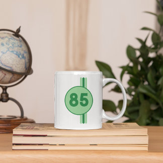Design 85 in green on mint green with stripes coffee mug
