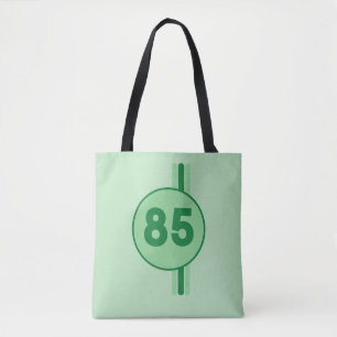 Design 85 in green on mint green with stripes tote bag
