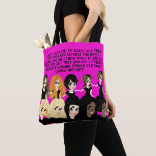 Design a Female Cartoon Caricature Gift with Text Tote Bag