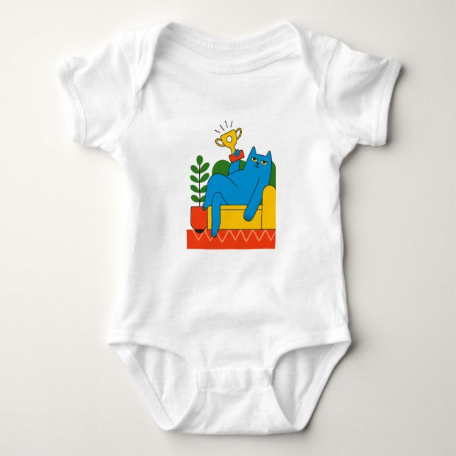Design - Blue Cat Trophy Lounger - T-Shirt Baby  Bodysuit (Front)