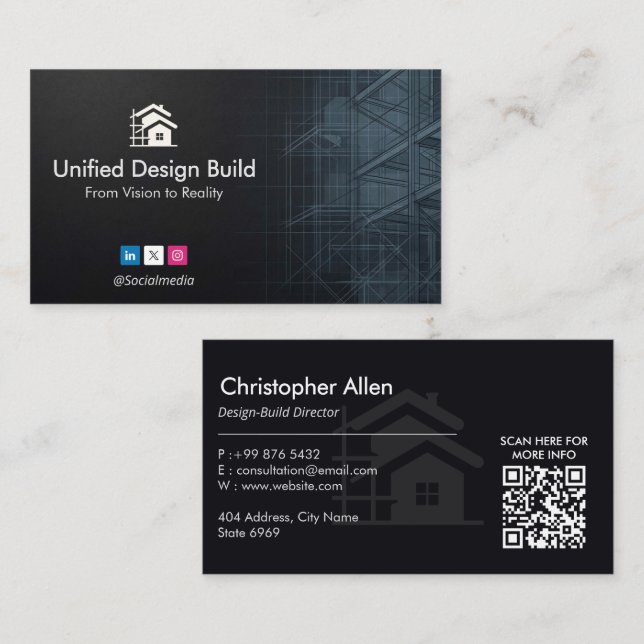 Design-Build Firms Business | Black Sketch Business Card (Front/Back)