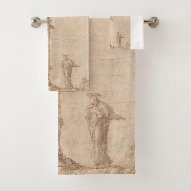 Design for a Crucifix with the Virgin Mary Bath Towel Set (Insitu)