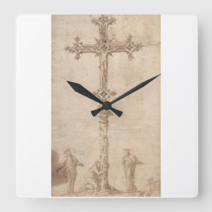 Design for a Crucifix with the Virgin Mary Square Wall Clock